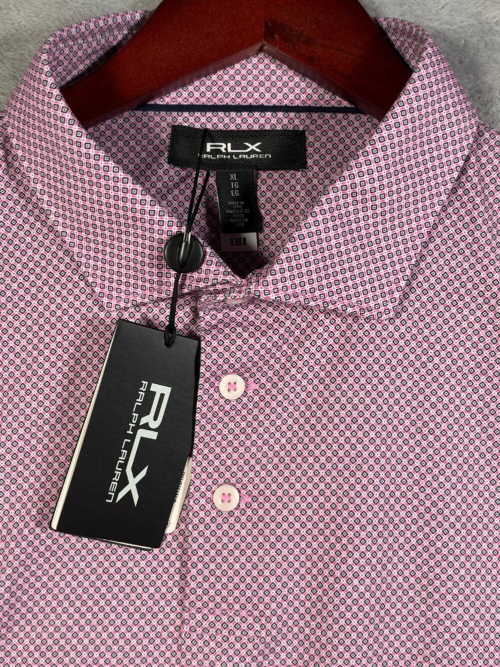 RLX Ralph Lauren Polo Shirt Mens XL Pink Geometric Short Sleeve Golf Cotton